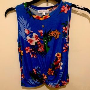 Daily Special Blue Floral Twist-Front Tank Top